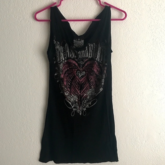 Buckle Tops - Crash & Burn Heart Rhinestone Short Sleeve Top